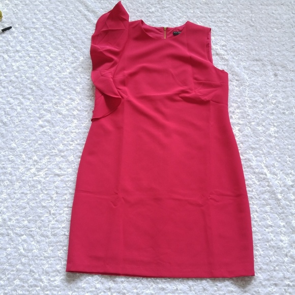 Maggy London Raspberry One Shoulder Ruffle Sheath - Picture 4 of 7